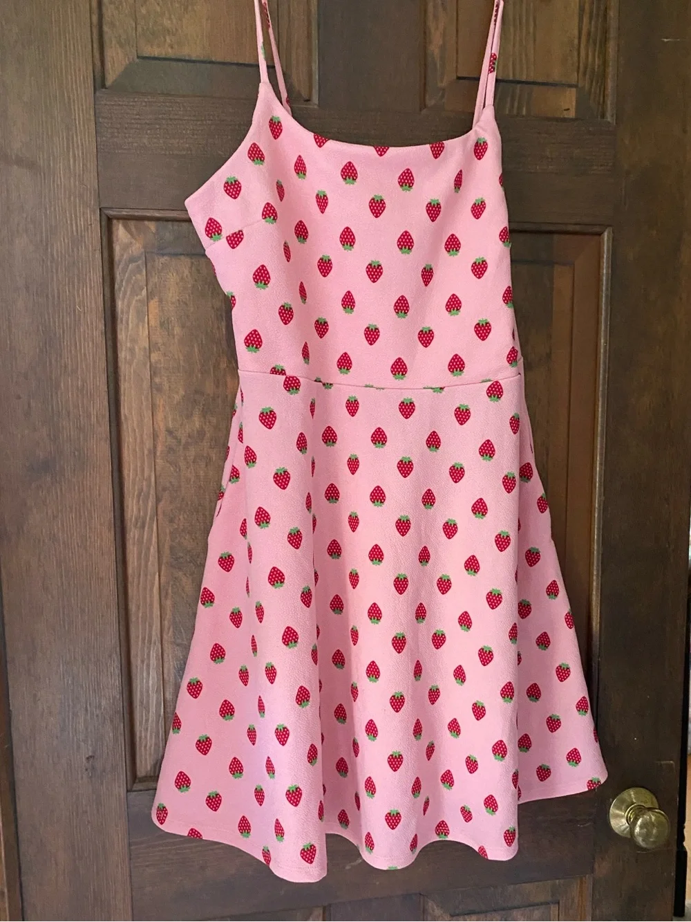 Pink Strawberry Print Spaghetti-Strap Dress - Picture 1 of 2